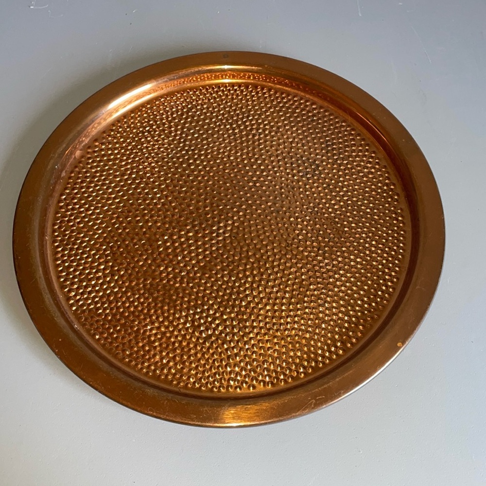 Copper Round Bar Serving Tray Vintage 12”Home Cabin Decor